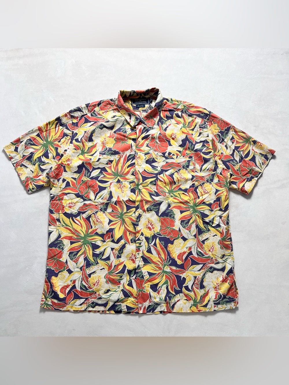 Vintage 90s Polo Sport Ralph Lauren Hawaiian Shirt Large Floral Tropical Cotton